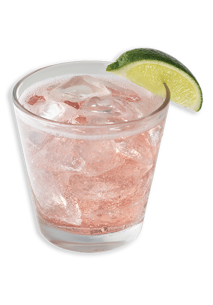 Tito’s blackberry seltzer in a rocks glass garnished with a wedge of lime